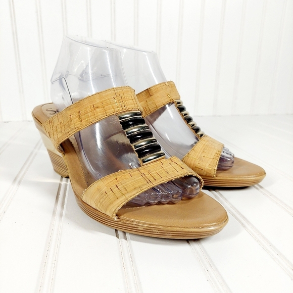 SOFFT Wedge Cork Tan Gold Accents Ultra Comfy Slip On Slide Sandals A429 - Picture 5 of 14